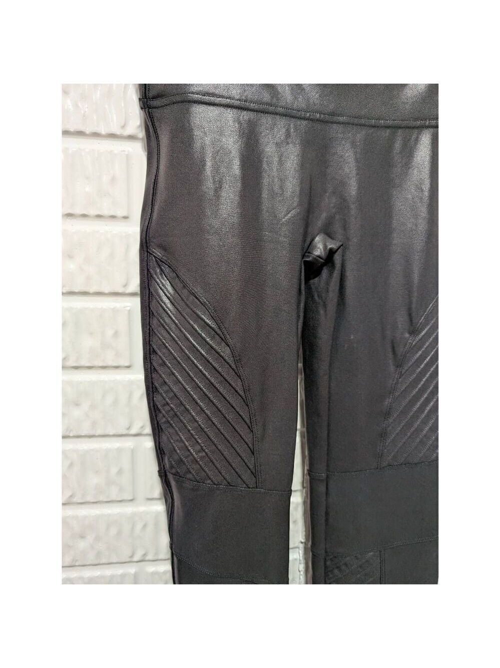 Spanx Women's Black Solid Mid-Rise Faux Leather Leggings Size L - Picture 4 of 9